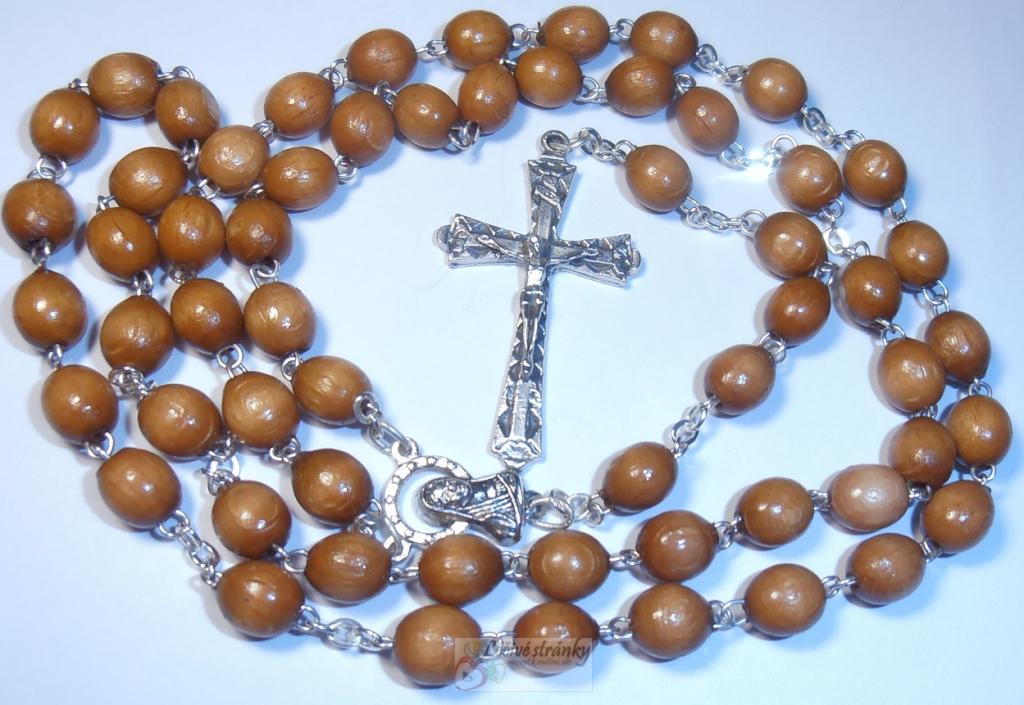 Dřevěný růženec, kov - středně hnědý