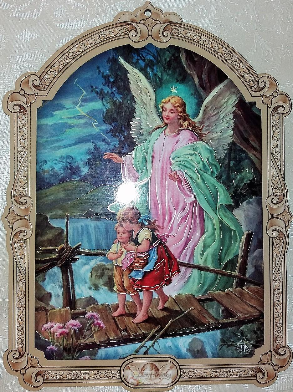 Obrázek na dřevě - Anděl Strážný, 7x9,5cm