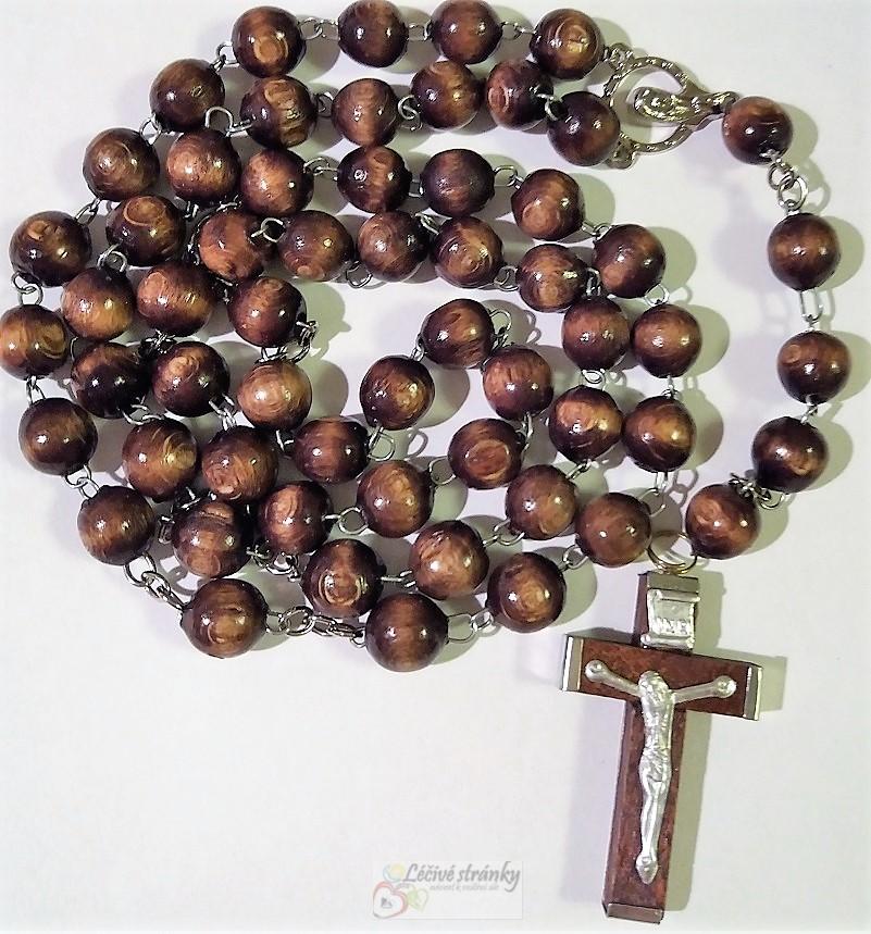 Dřevěný růženec, kov, dřevěný křížek - hnědý