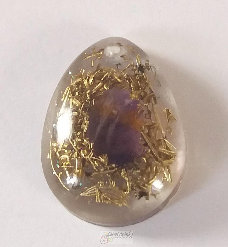 Orgonit. přívěsek, ametyst, kapka - 2,9x2,2cm