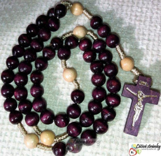 Dřevěný růženec, provázek - fialový 2